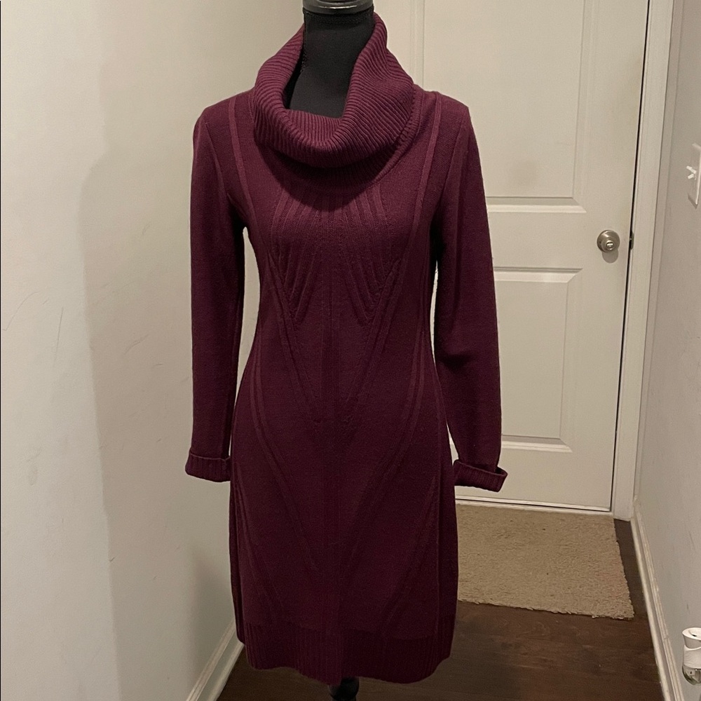 Jessica Simpson Sweater Dress Size S Burgundy Knit Cowl Neck Career Cabincore